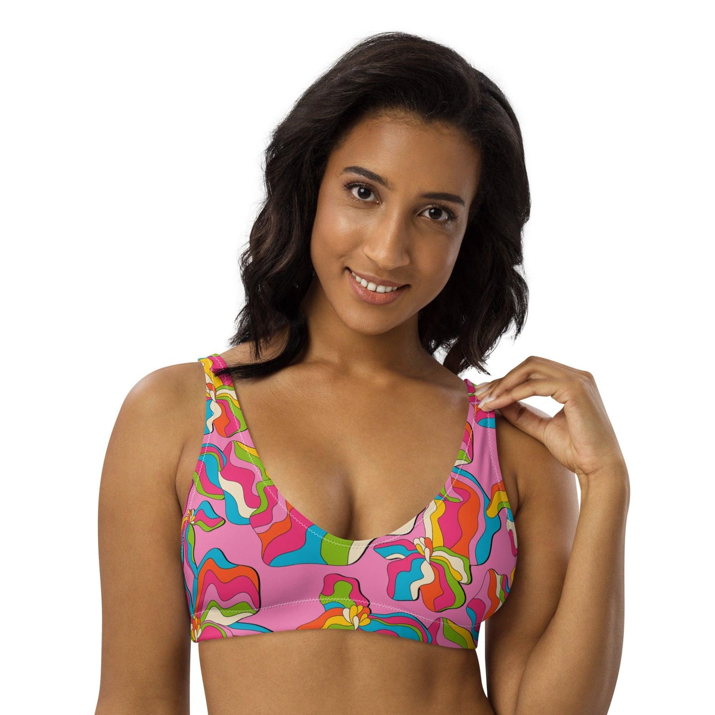 Bikini top - SASSY IRIS pink - Bold iris flower print 3XL