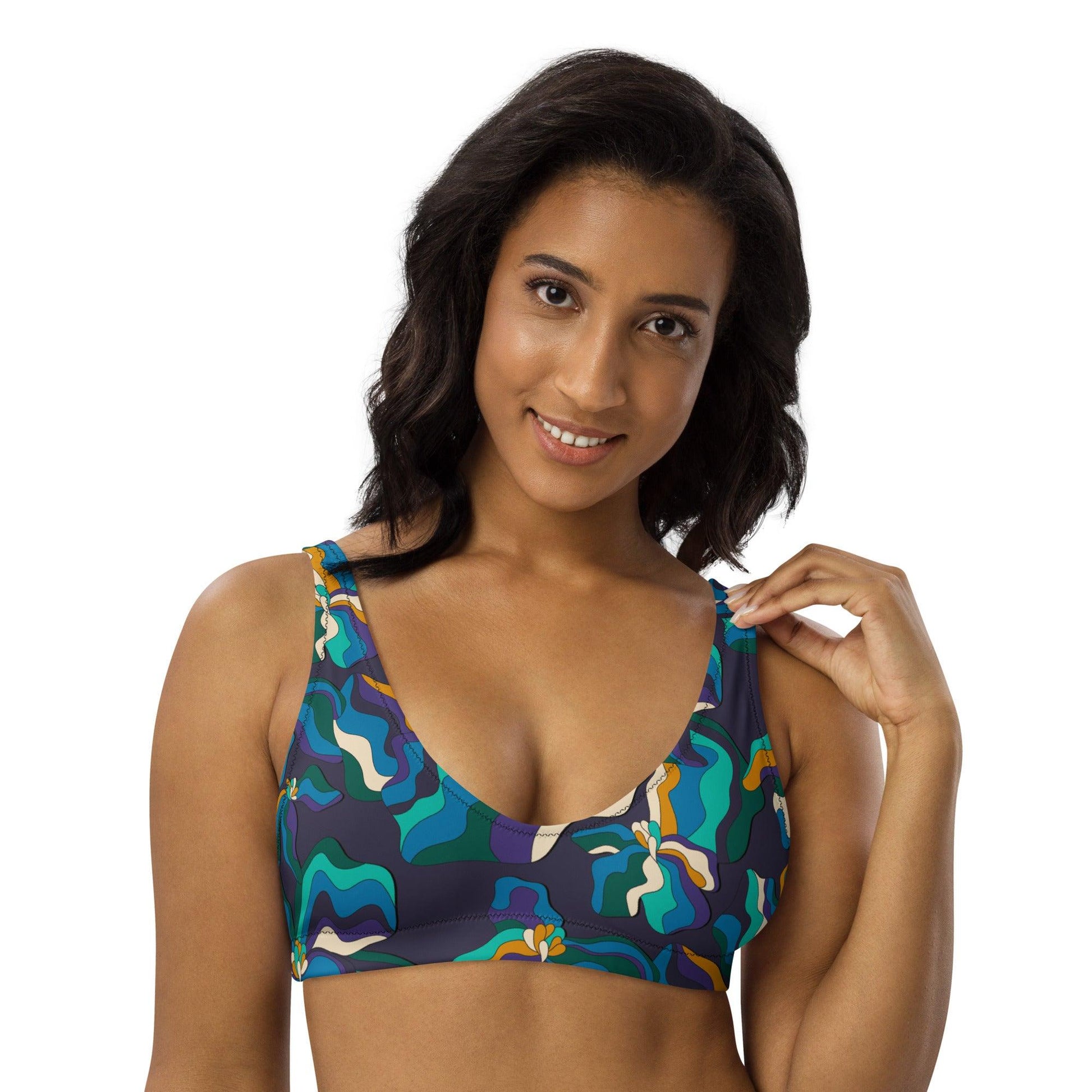 Bikini top - SASSY IRIS purple - Bold iris flower print 3XL