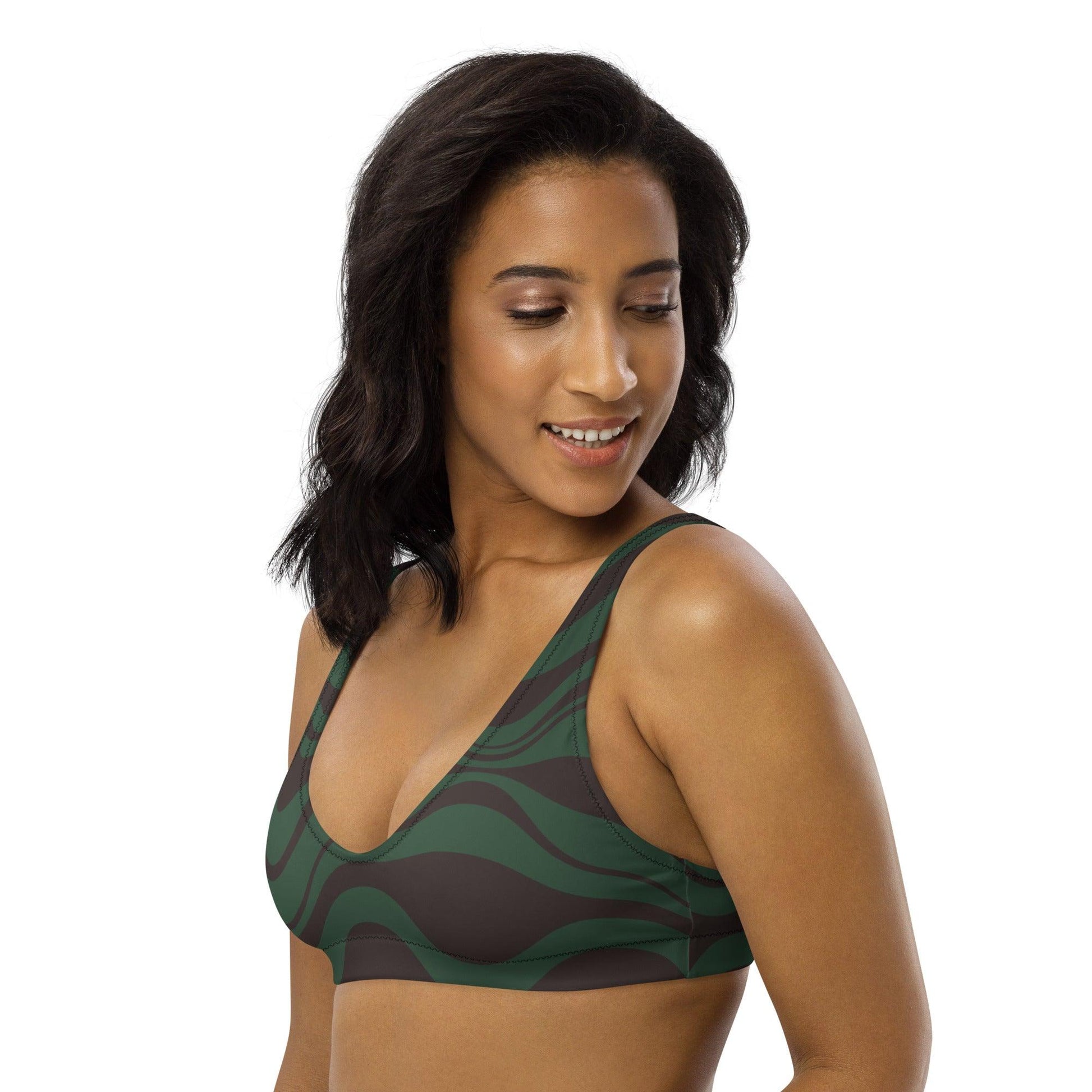 Bikini top - ENERGY WAVES forest - Wavy stripe print