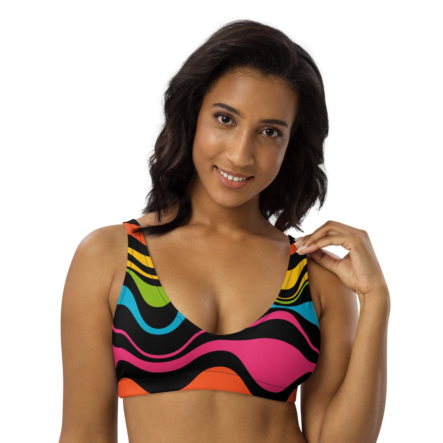 Bikini top - ENERGY WAVES rainbow - Wavy stripe print 3XL