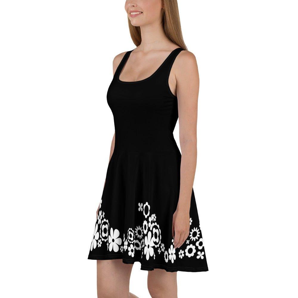 Skater dress - BLACK with BLOOMPOP bw - Colorful bloom print