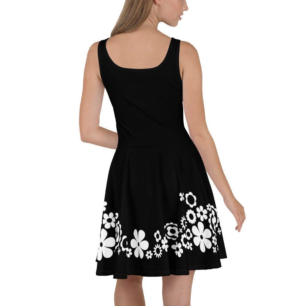 Skater dress - BLACK with BLOOMPOP bw - Colorful bloom print