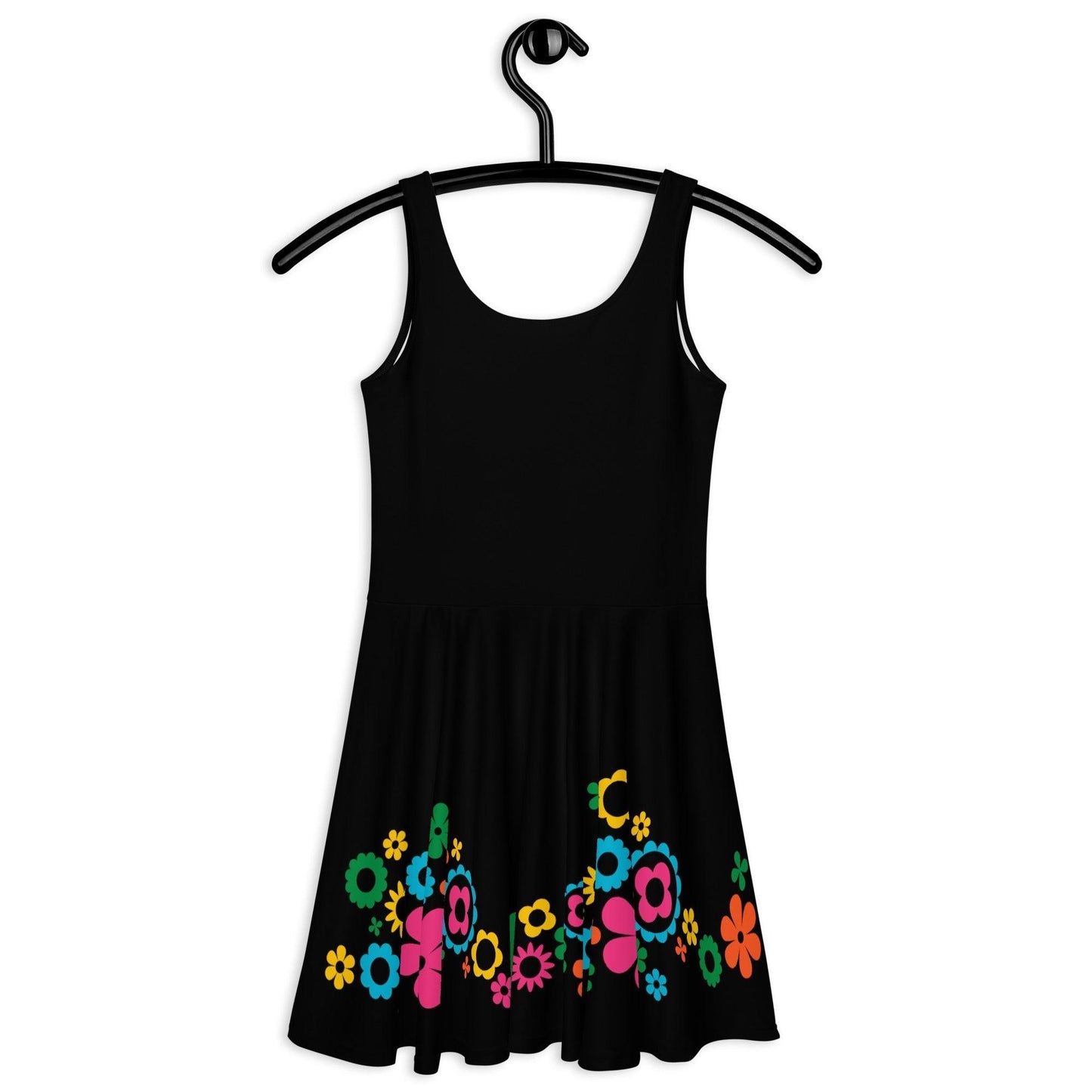 Skater dress - BLACK with BLOOMPOP happy - Colorful bloom print