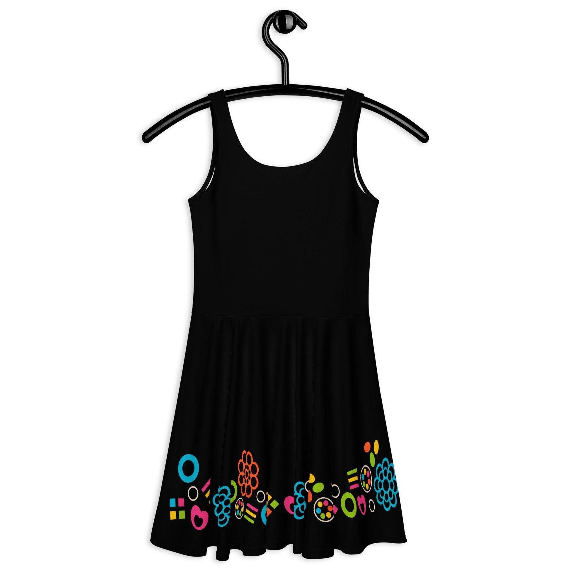 Skater dress - BLACK with FOREVER SWEET color - Colorful candy mix print