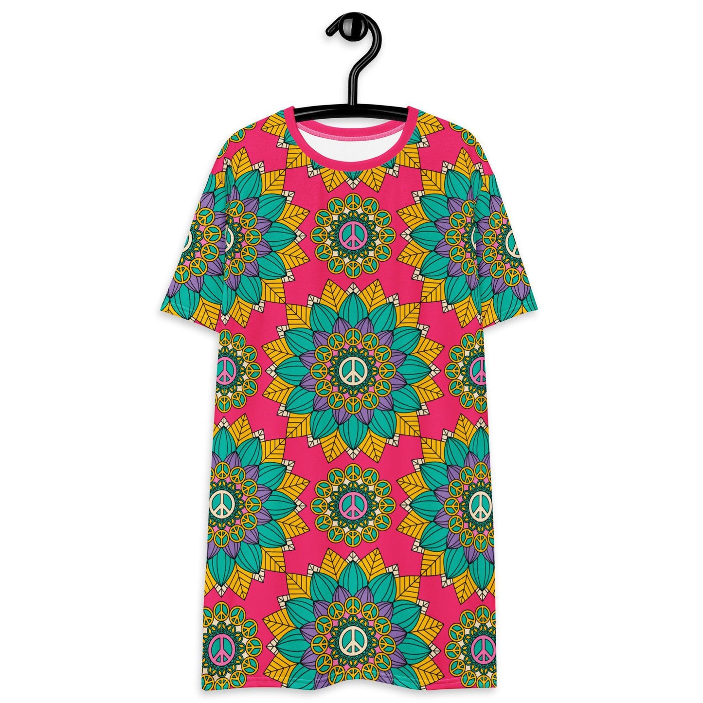 T-shirt dress - BLOOM WITH PEACE mint pink - Flowers and peace print 6XL