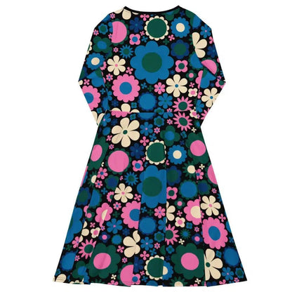 Midi dress - BLOOMPOP blue pink 2 - Colorful bloom print