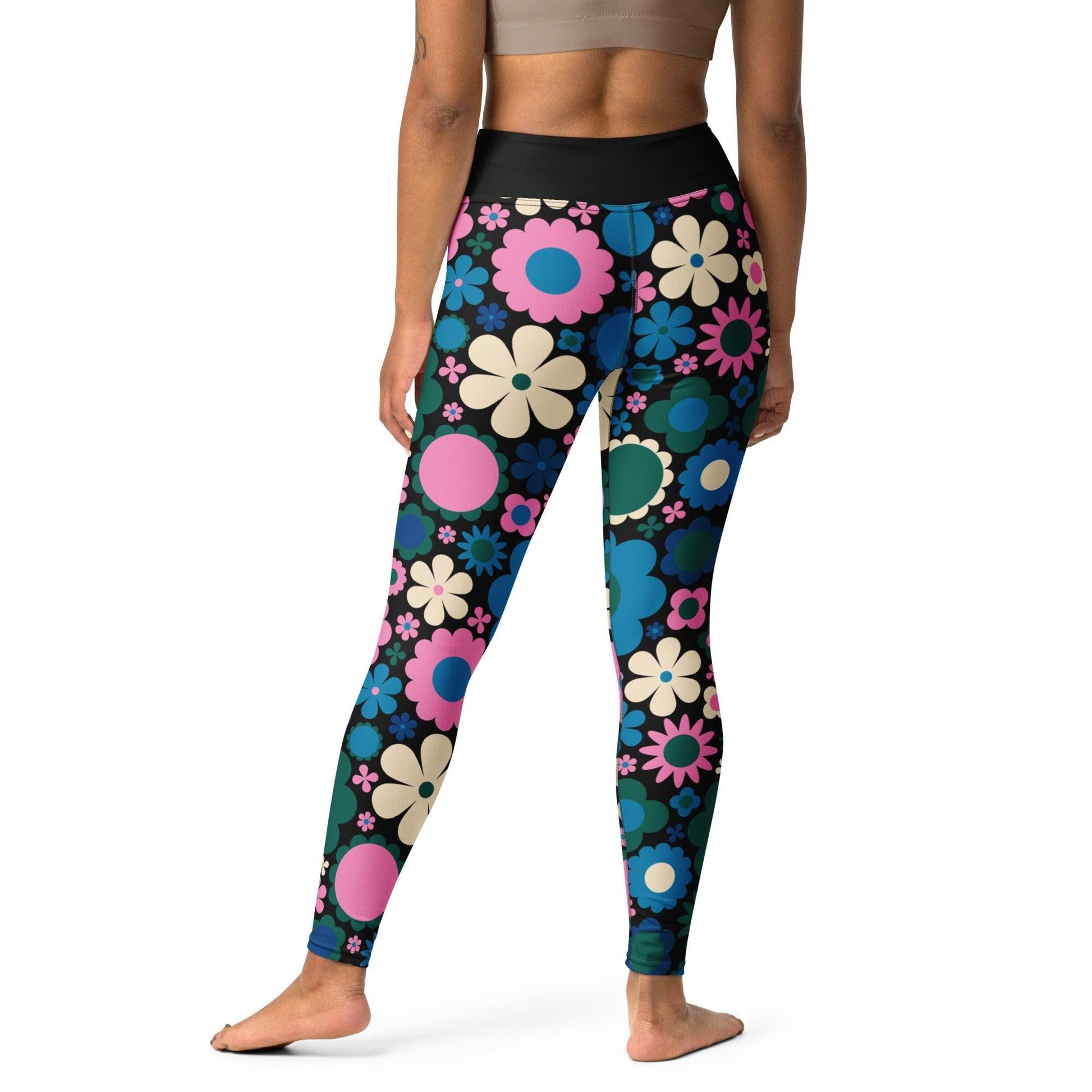 Yoga leggings -2- BLOOMPOP blue pink - Colorful bloom print