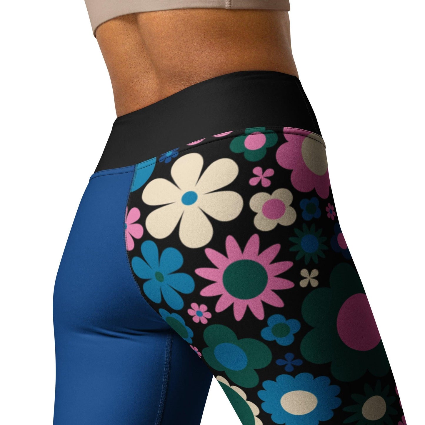 Yoga leggings - BLOOMPOP blue pink - Colorful bloom print