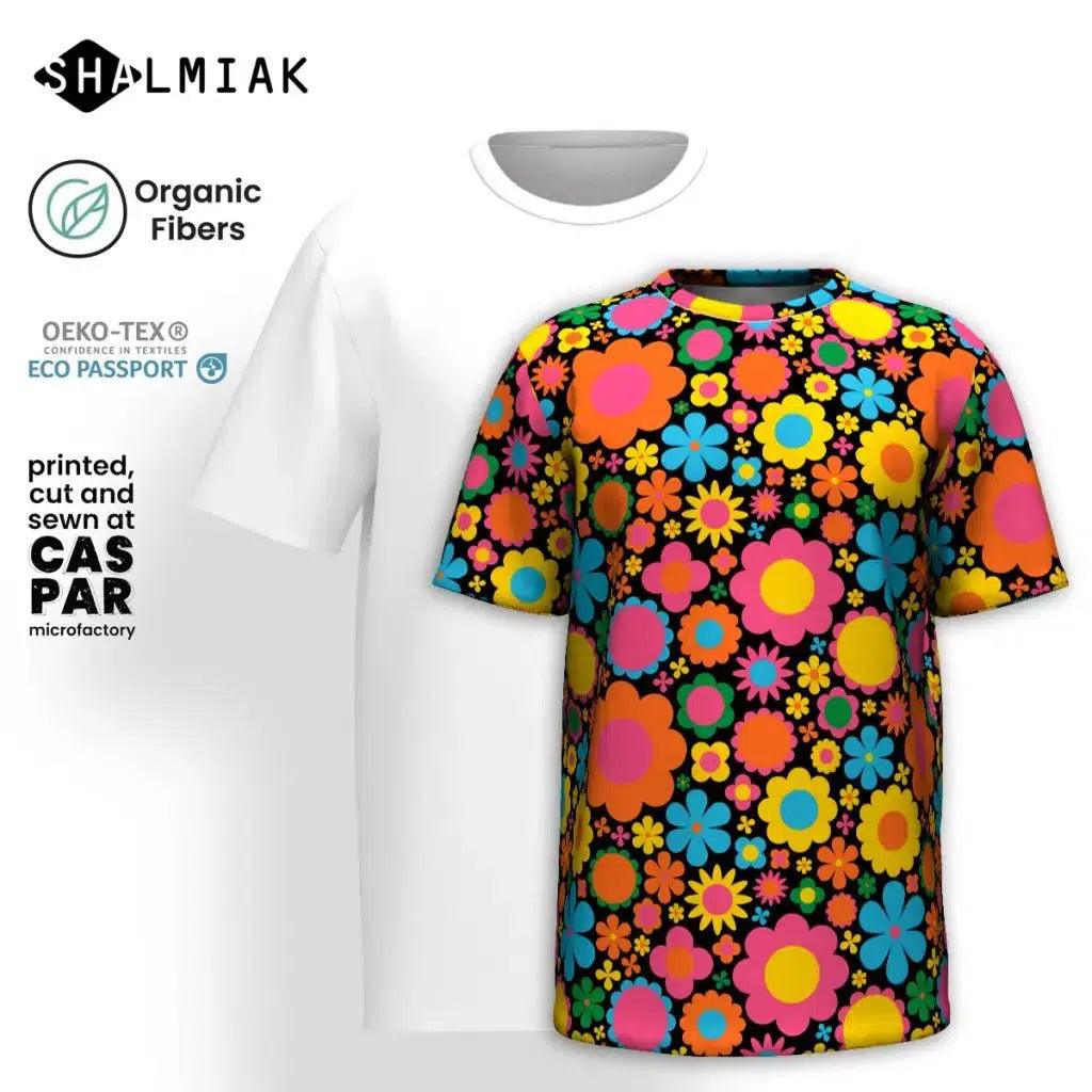 Organic cotton t-shirt - BLOOMPOP happy - Colorful bloom print