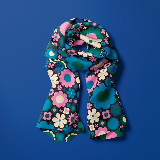 Scarf - BLOOMPOP blue pink - Colorful bloom print