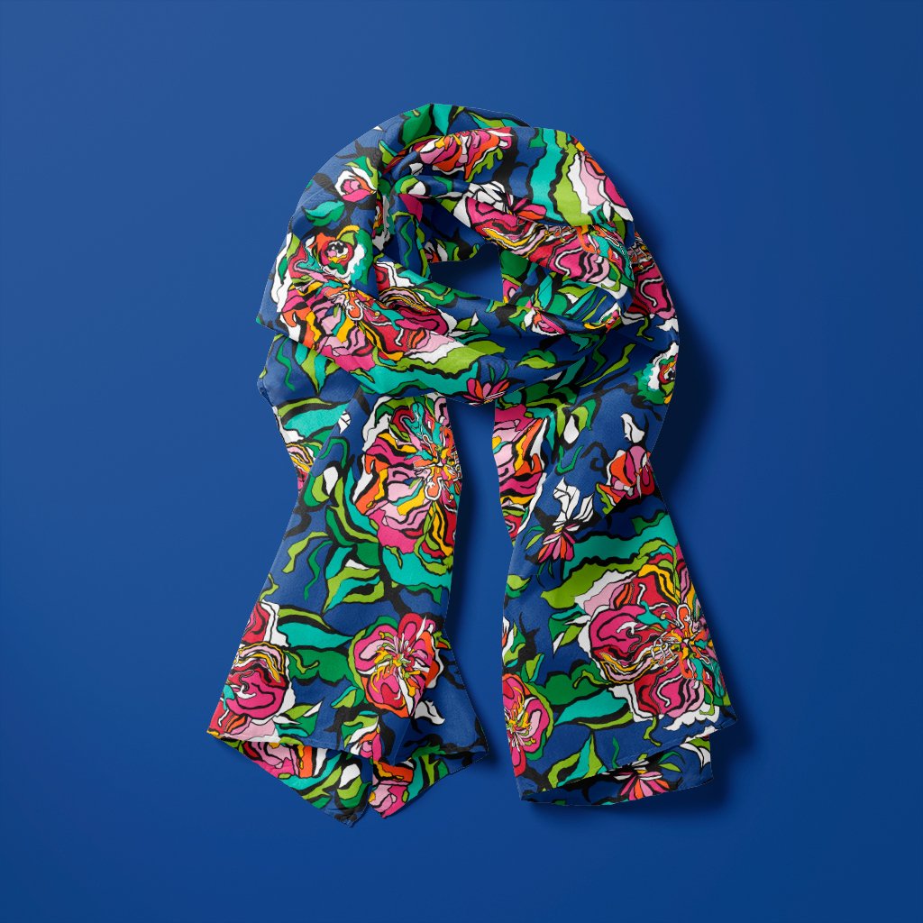 Scarf - BLOOM RIOT blue - Edgy floral print
