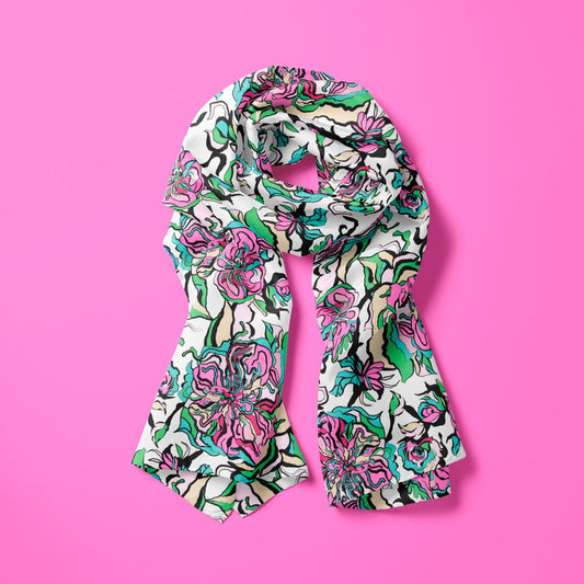 Scarf - BLOOM RIOT pink white - Edgy floral print