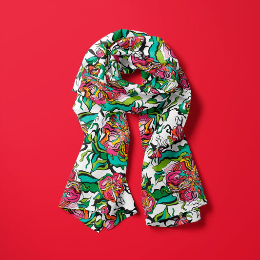 Scarf - BLOOM RIOT white - Edgy floral print