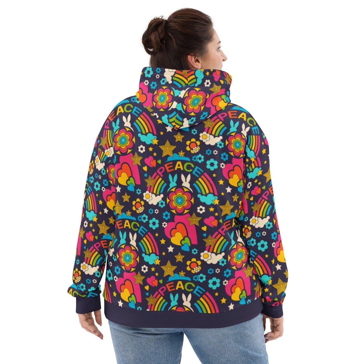 Hoodie - BUNNY PEACE dark blue - Bunnies and peace print