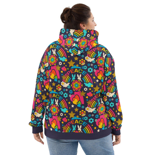 Hoodie - BUNNY PEACE dark blue - Bunnies and peace print