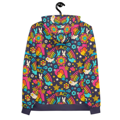 Hoodie - BUNNY PEACE dark blue - Bunnies and peace print