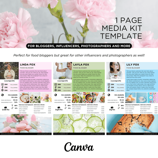 Canva Templates - 1 Page Media Kit (food theme)