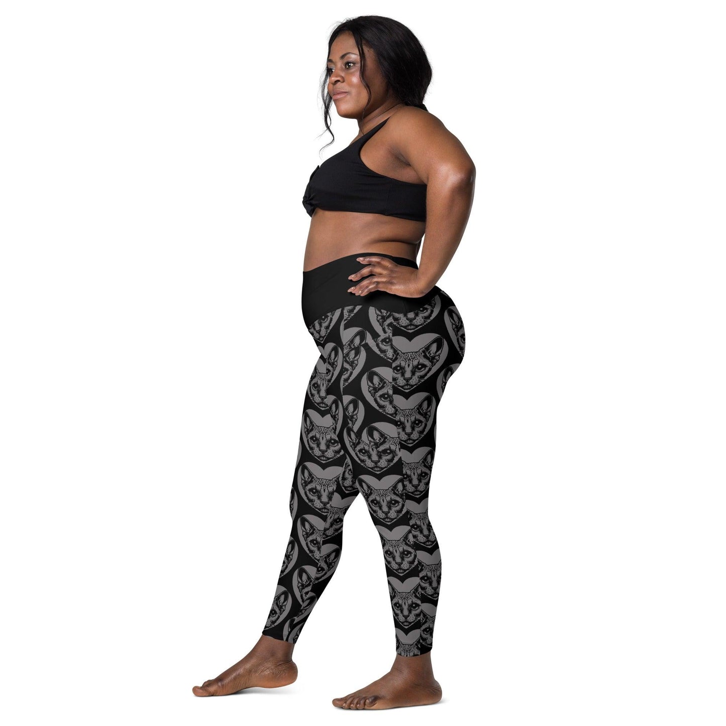 Cat breed leggings with pockets - DEVON REX - HERTTAHOUND - grey