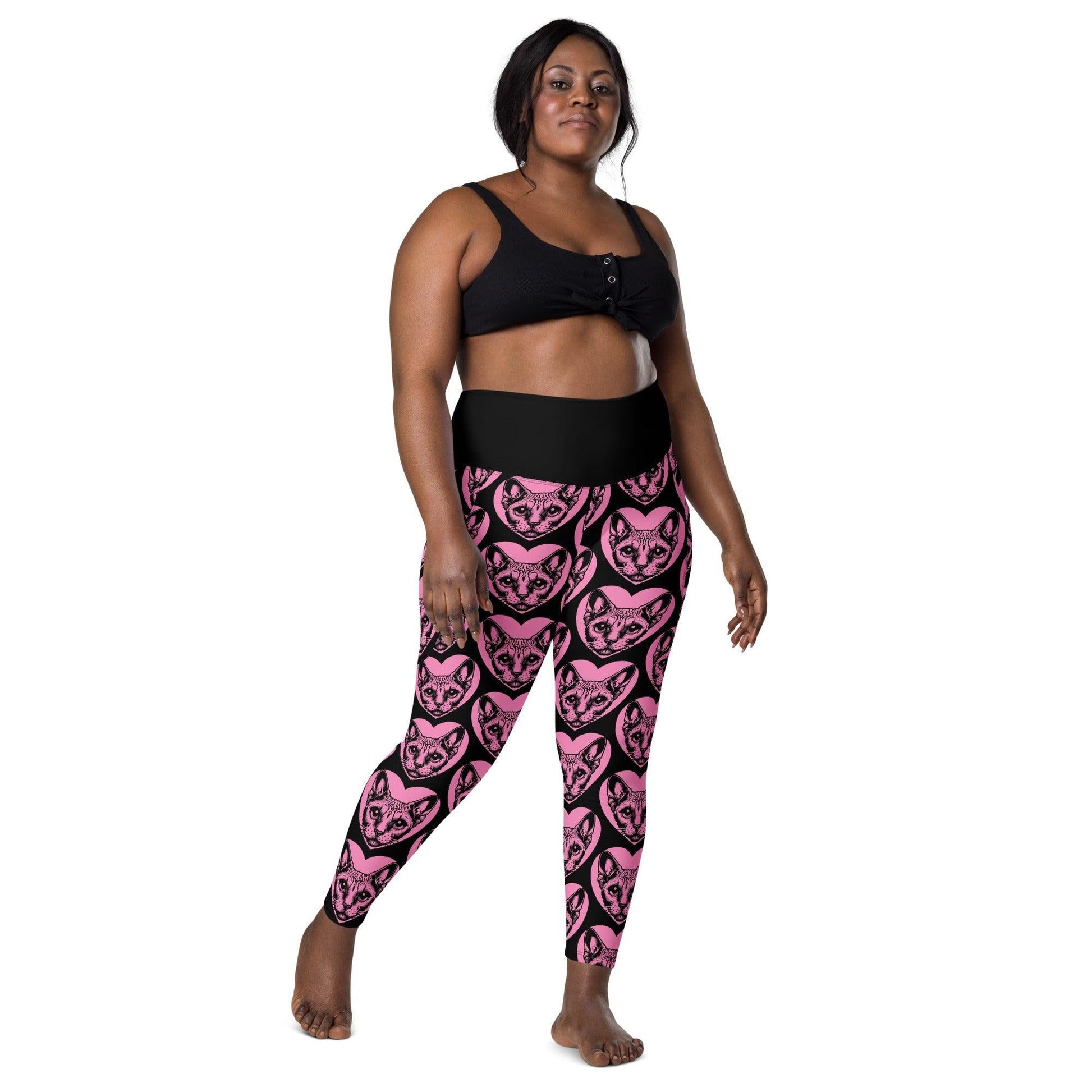 Cat breed leggings with pockets - DEVON REX - HERTTAHOUND - pink
