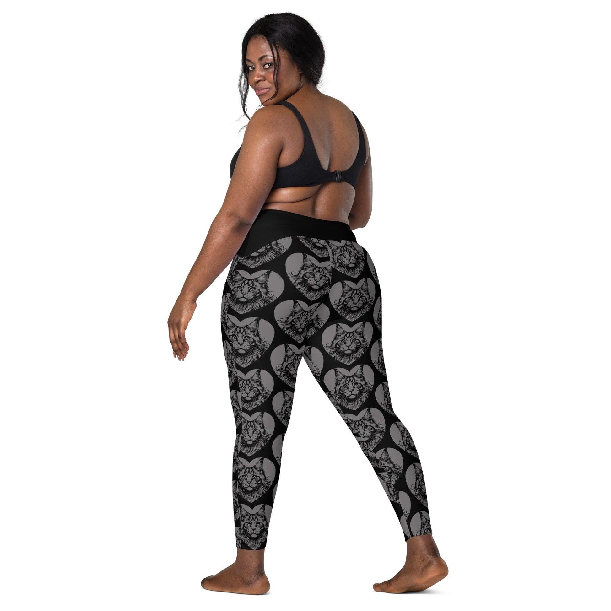 Cat breed leggings with pockets - MAINE COON - HERTTAHOUND - grey