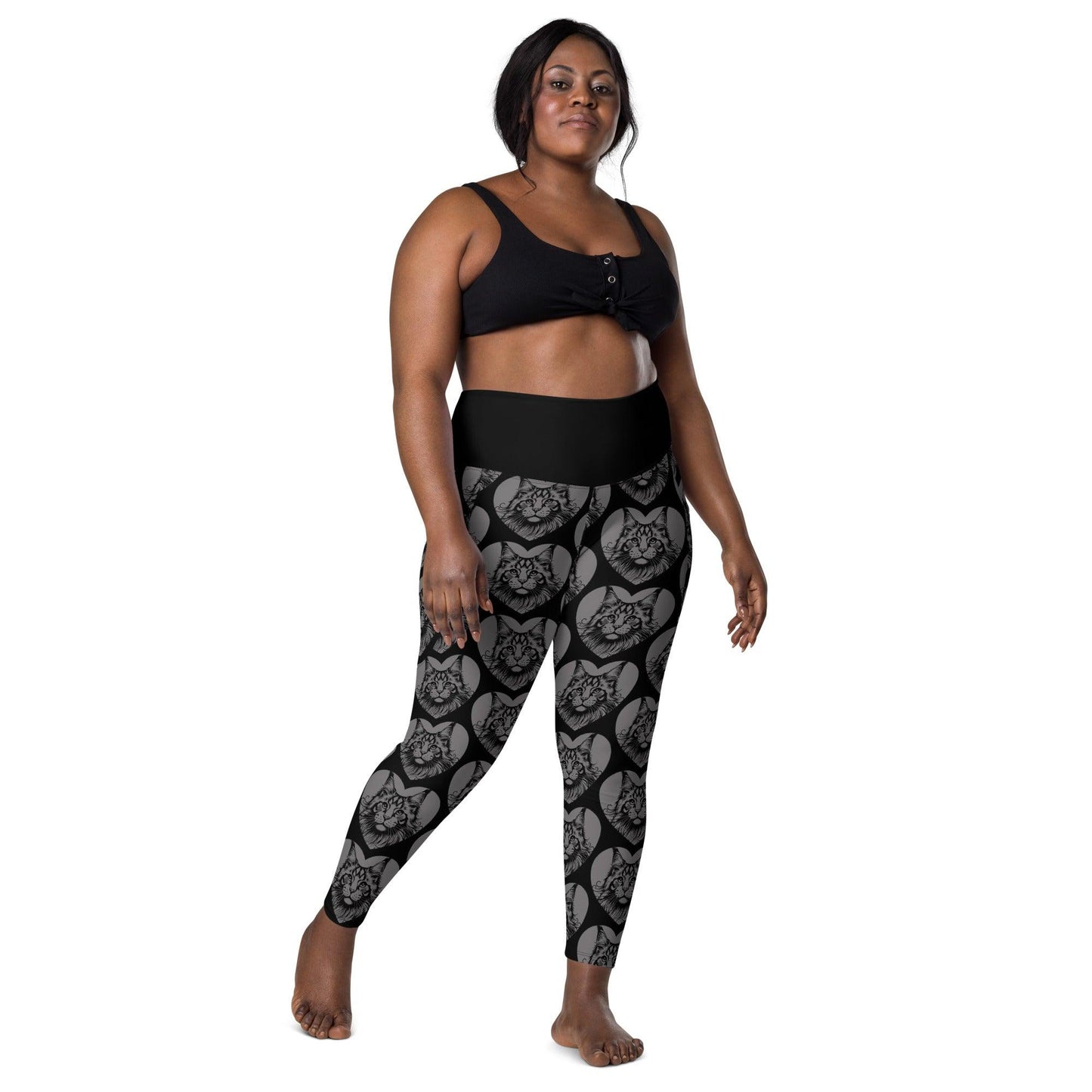 Cat breed leggings with pockets - MAINE COON - HERTTAHOUND - grey