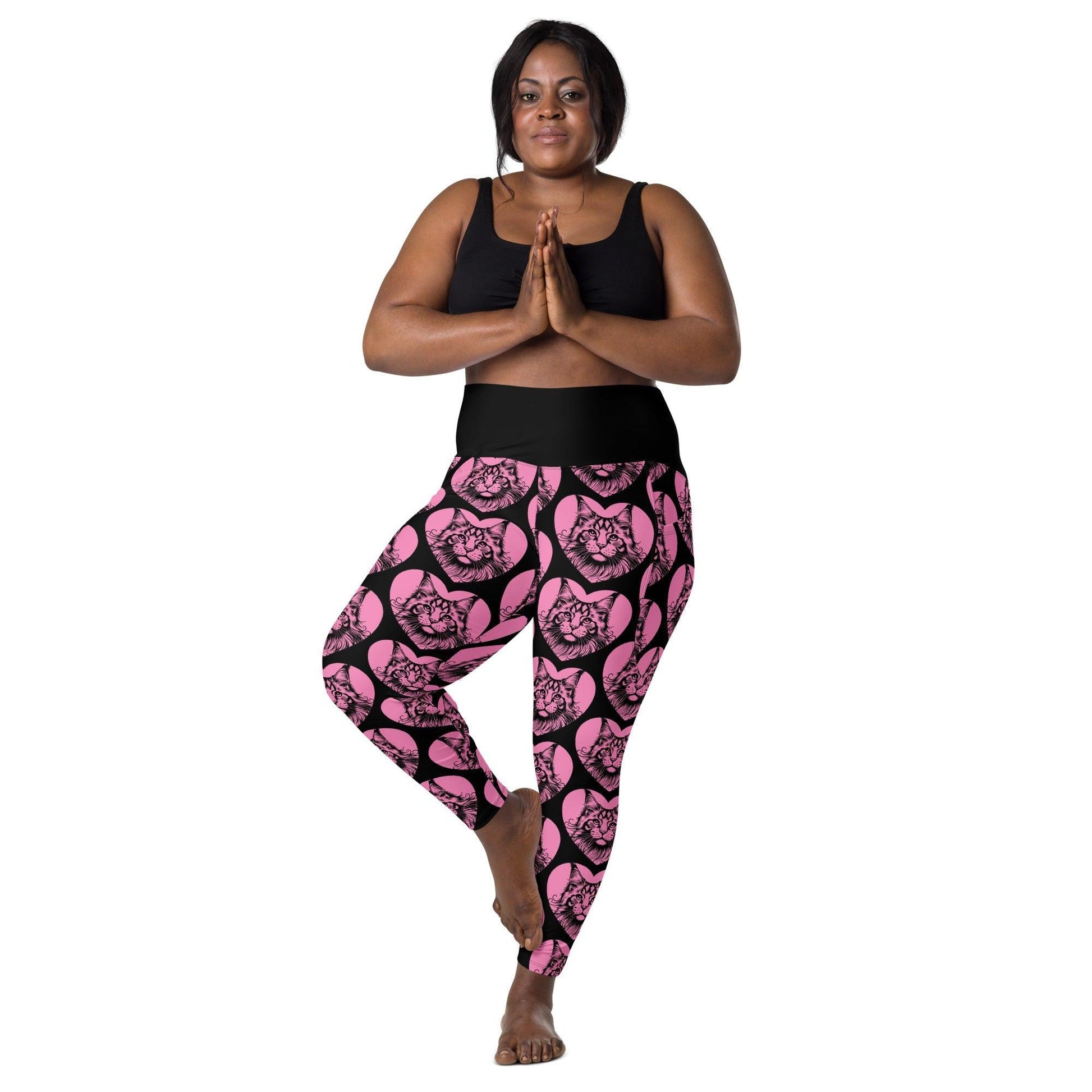 Cat breed leggings with pockets - MAINE COON - HERTTAHOUND - pink