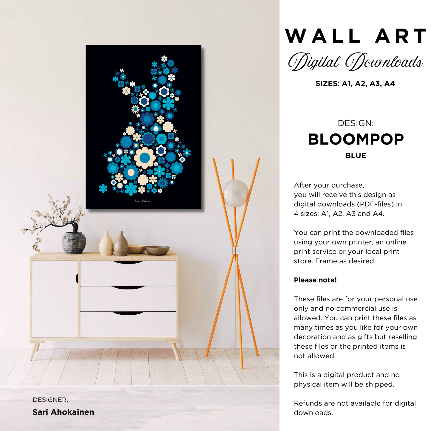 DIGITAL WALL ART - BLOOMPOP blue - Colorful bloom print