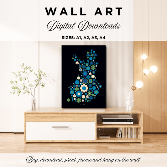 DIGITAL WALL ART - BLOOMPOP blue green - Colorful bloom print