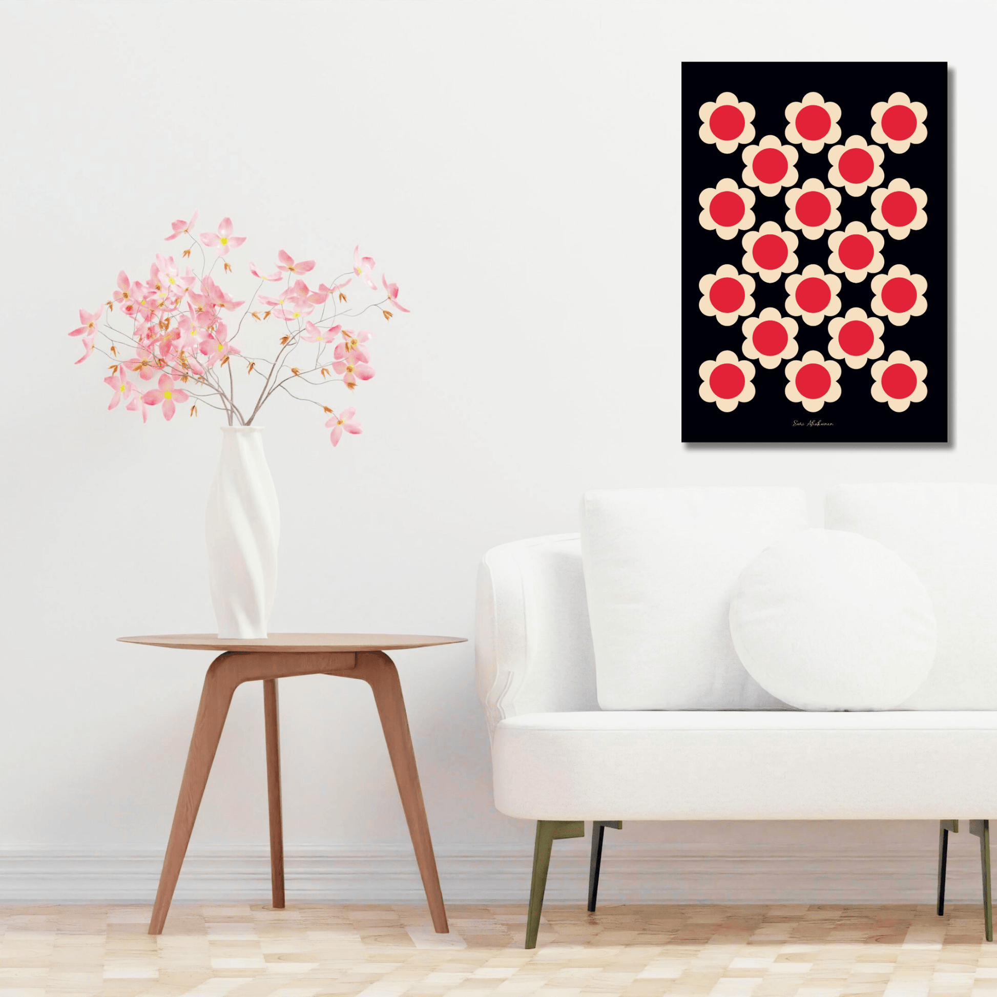 DIGITAL WALL ART - ELLIE red black - Classic floral print