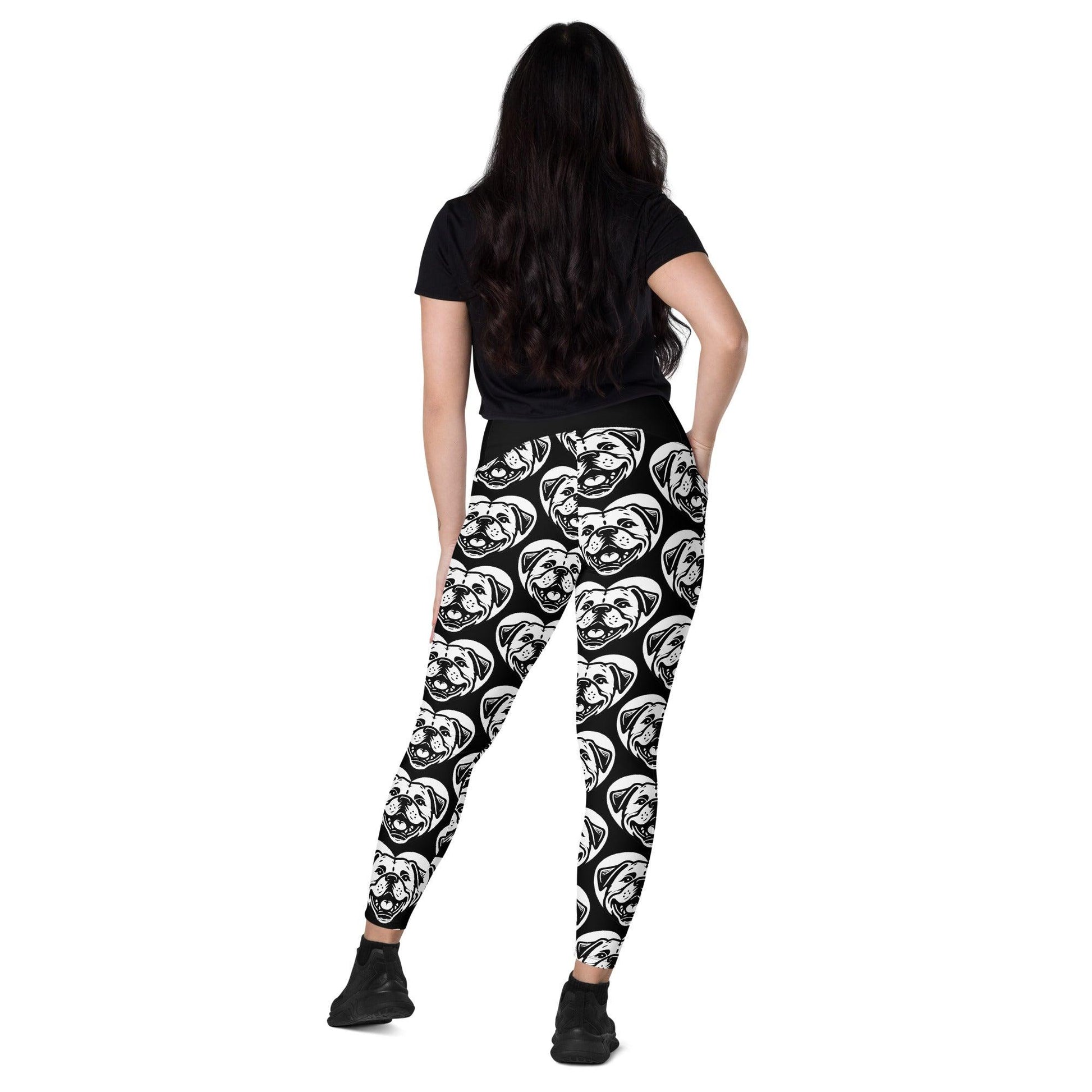 Dog breed leggings with pockets - AMERICAN BULLDOG - HERTTAHOUND - Retro floral print