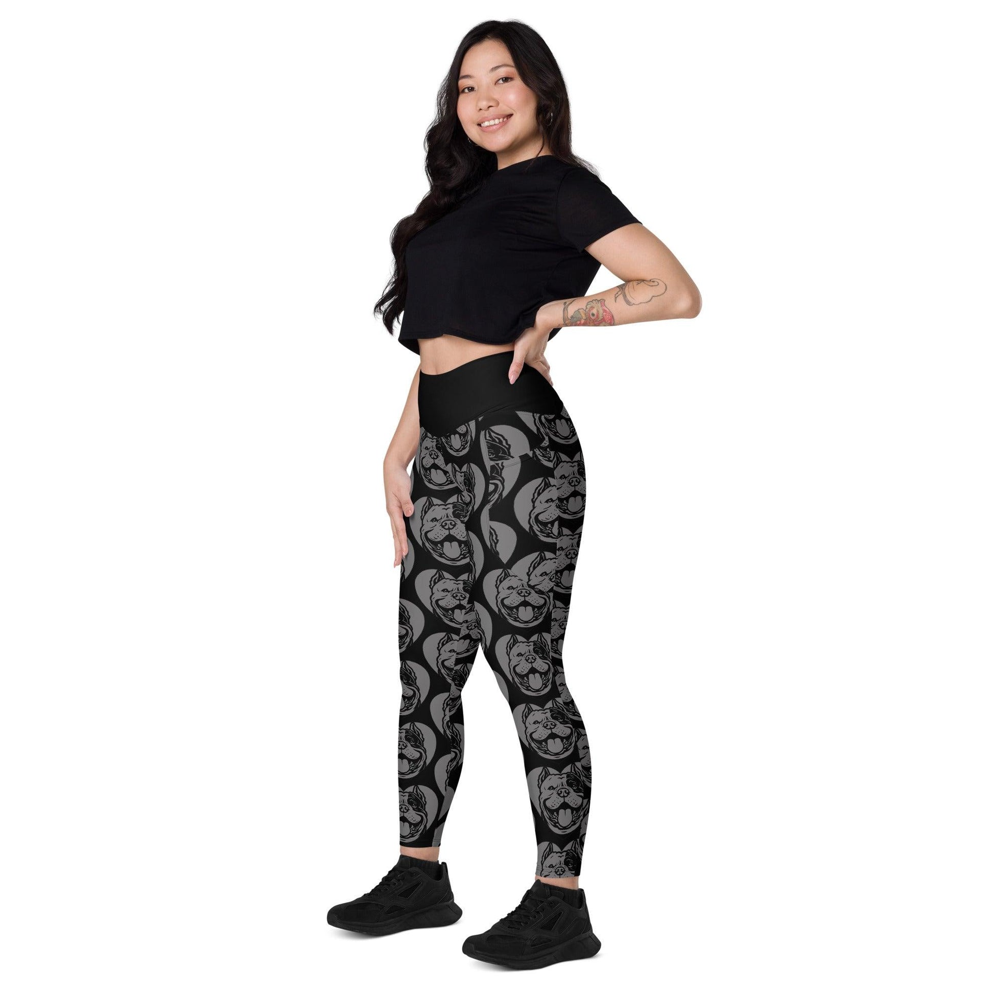 Dog breed leggings with pockets - AMERICAN BULLY EXTREME - HERTTAHOUND - grey - Retro floral print
