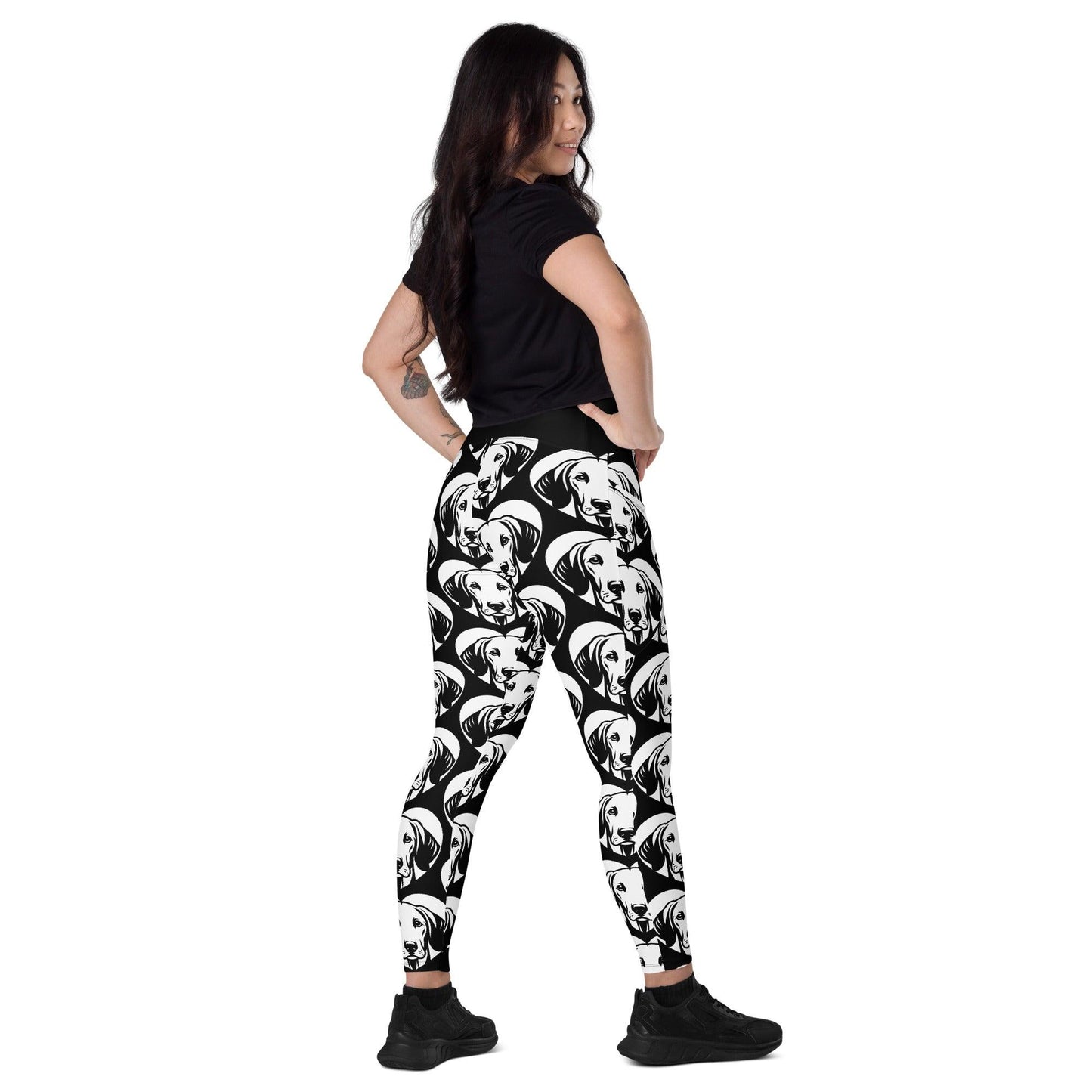 Dog breed leggings with pockets - AMERICAN FOXHOUND - HERTTAHOUND - Retro floral print