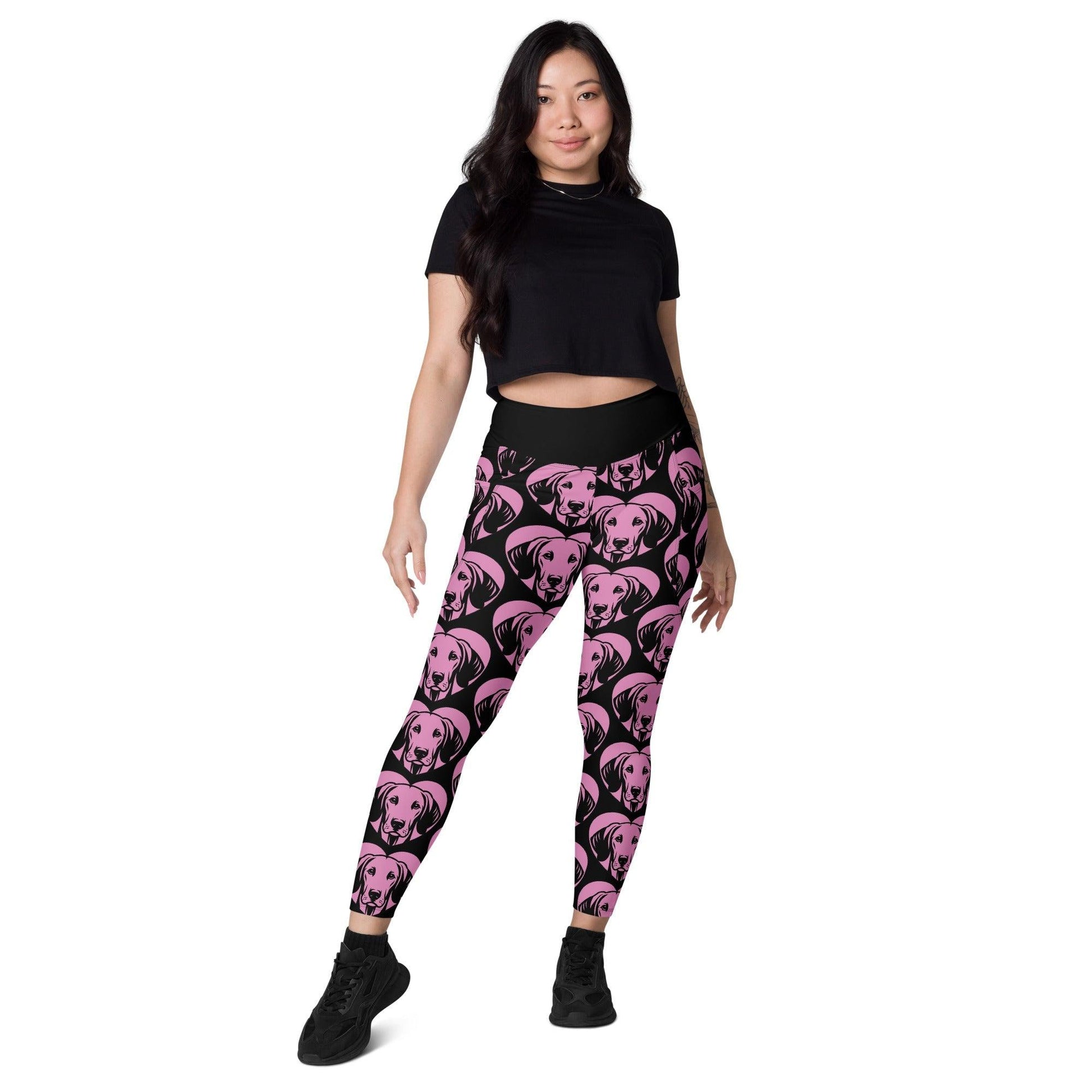 Dog breed leggings with pockets - AMERICAN FOXHOUND - HERTTAHOUND - pink - Retro floral print