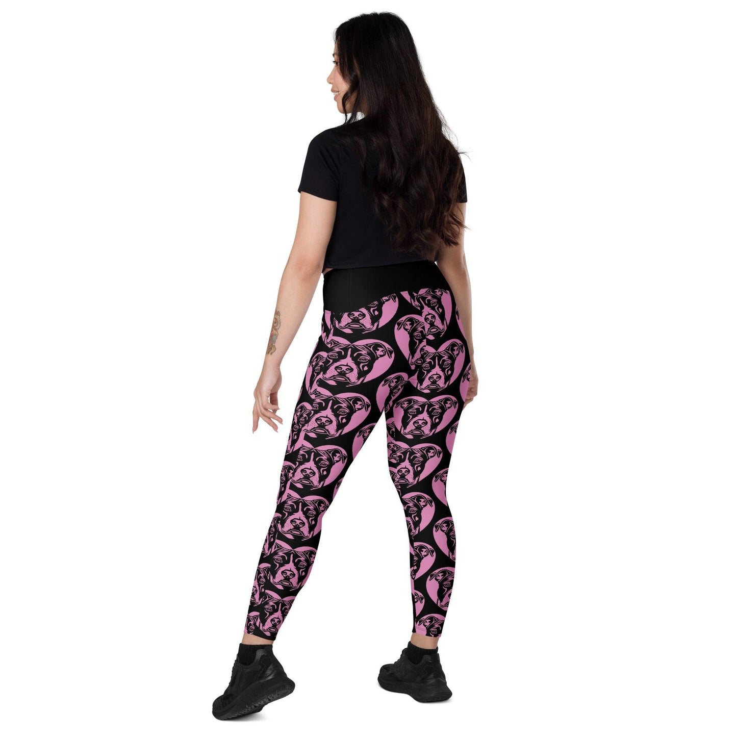 Dog breed leggings with pockets - AMERICAN STAFFORDSHIRE TERRIER 2 - HERTTAHOUND - pink - Retro floral print