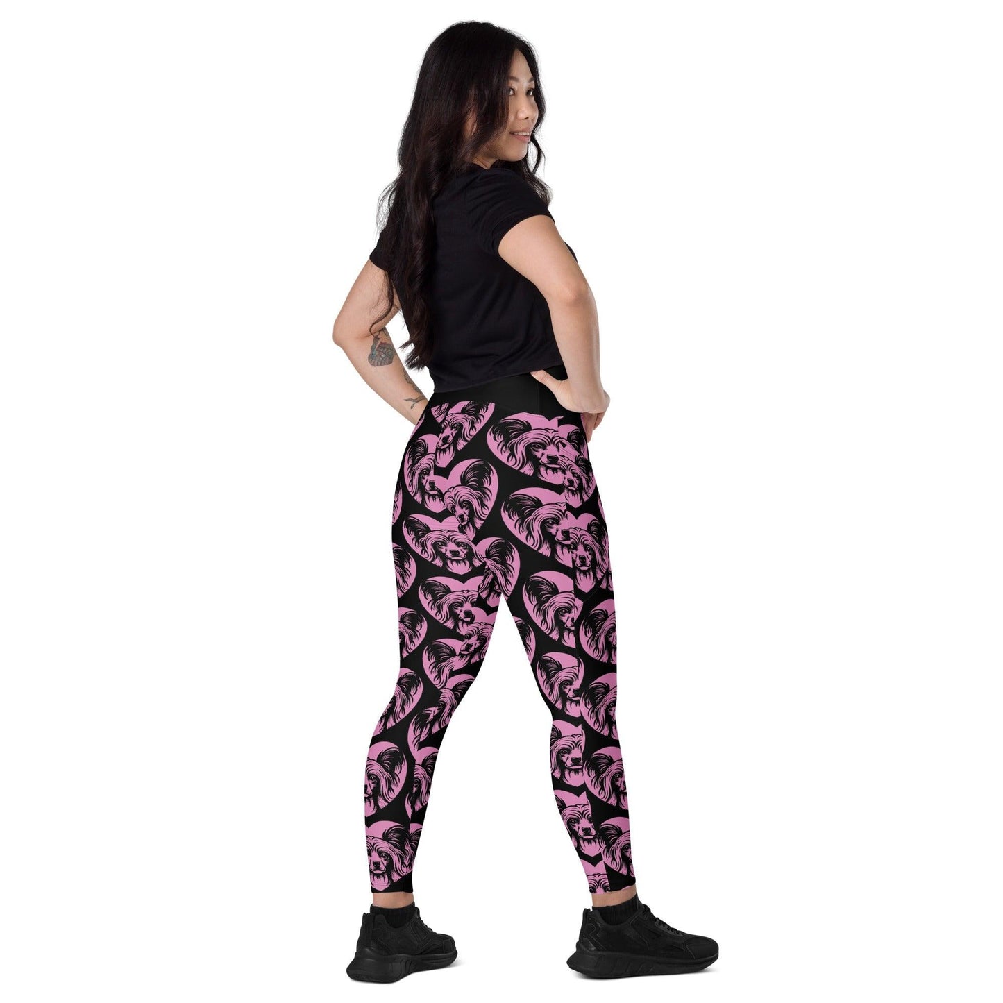 Dog breed leggings with pockets - CHINESE CRESTED DOG - HERTTAHOUND - pink
