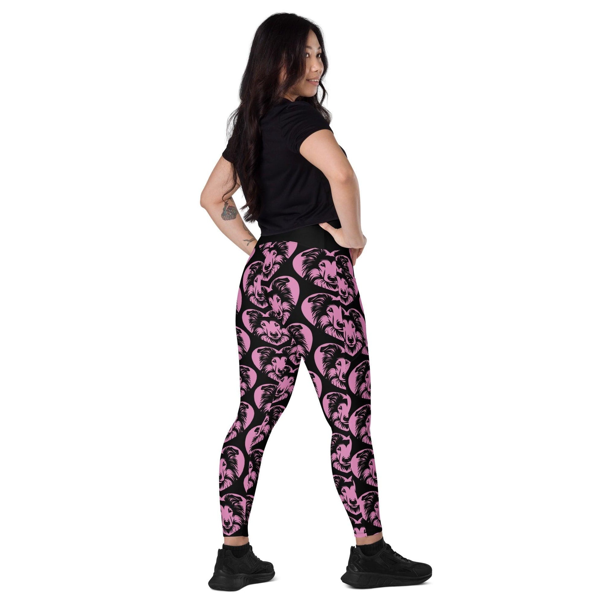 Dog breed leggings with pockets - COLLIE - HERTTAHOUND - pink