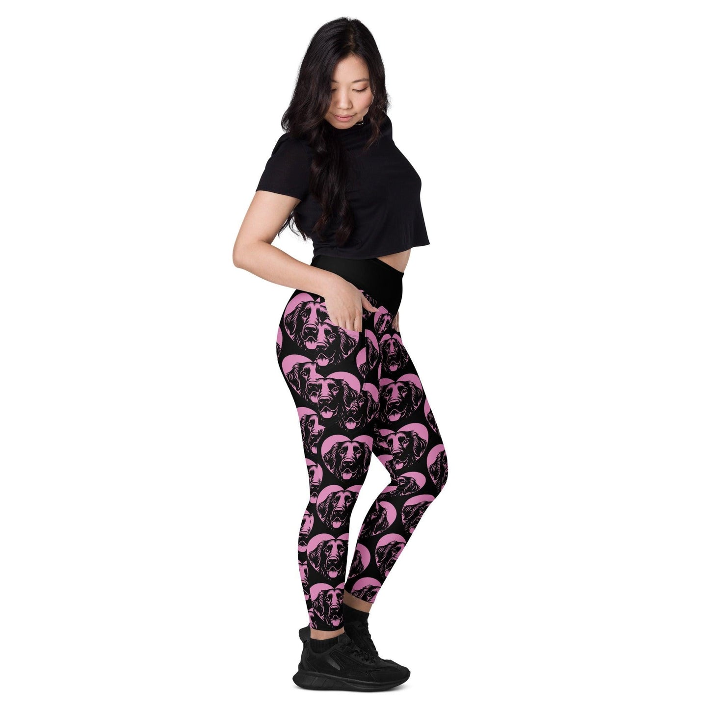 Dog breed leggings with pockets - FLAT COATED RETRIEVER - HERTTAHOUND - pink