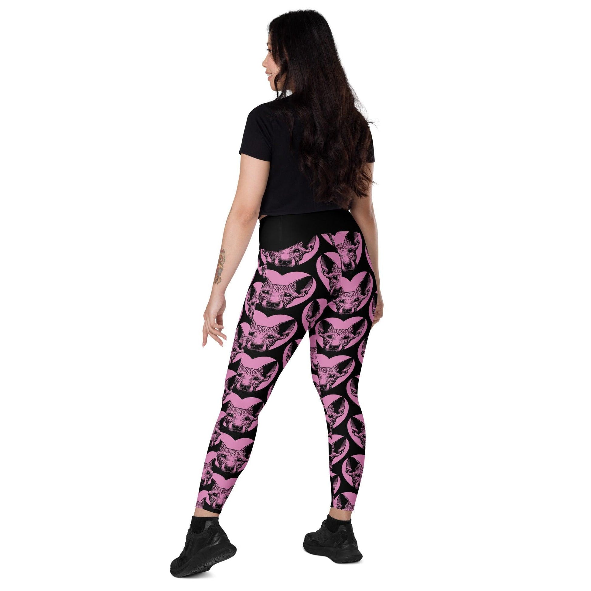 Dog breed leggings with pockets - PERUVIAN HAIRLESS DOG - HERTTAHOUND - pink