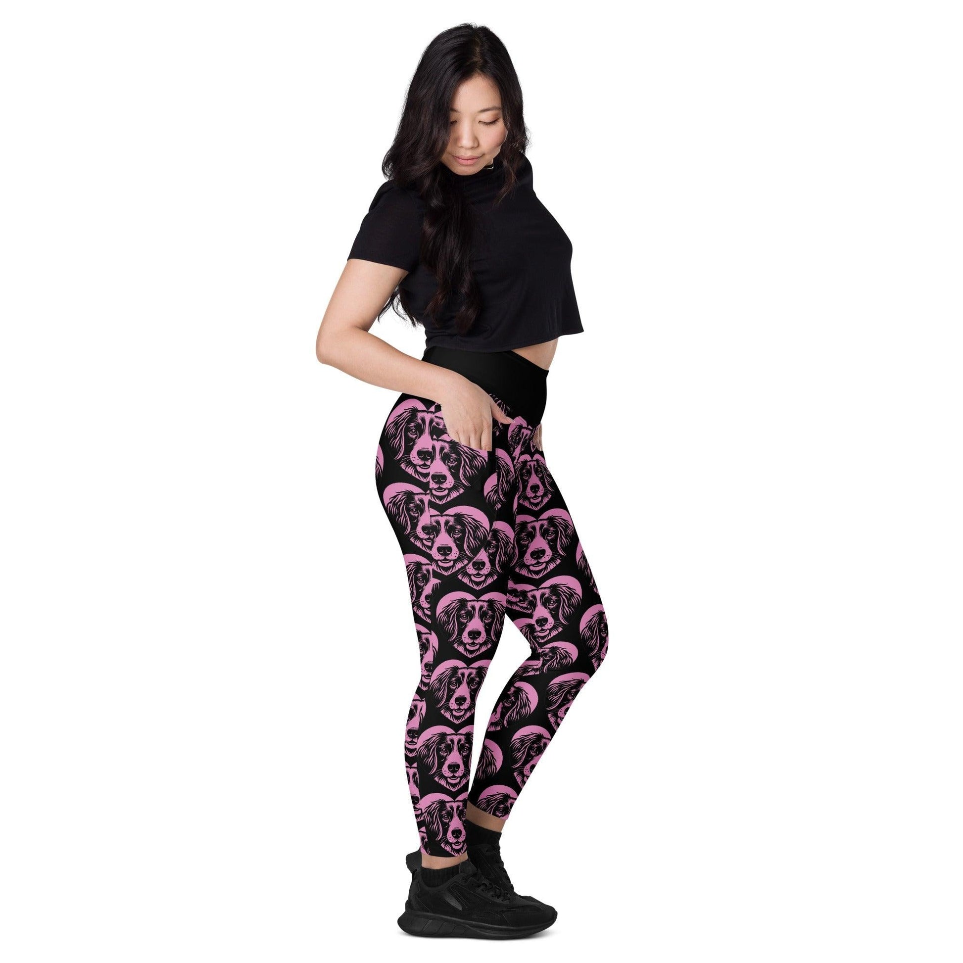 Dog breed leggings with pockets - SMALL MÜNSTERLÄNDER - HERTTAHOUND - pink