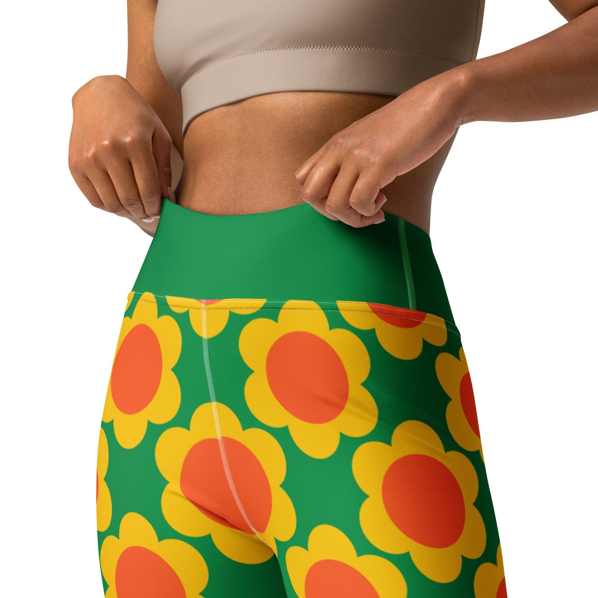 Yoga leggings -2- ELLIE green - Classic floral print
