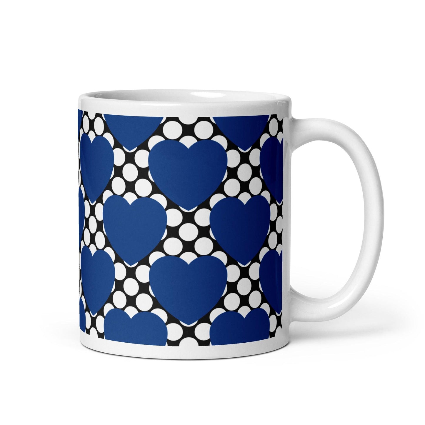 Mug - ELLIE LOVE DOT blue black - Bold heart print 11 oz