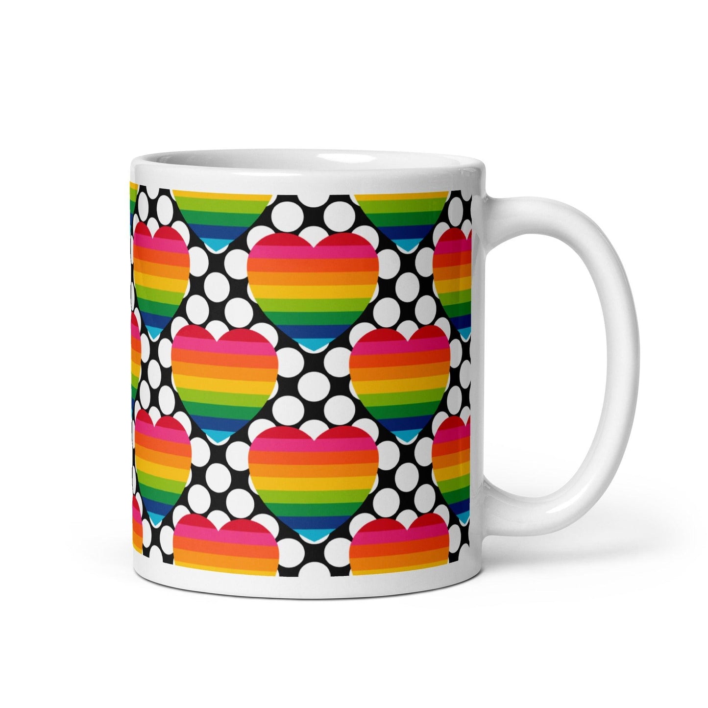 Mug - ELLIE LOVE DOT rainbow - Bold heart print 11 oz