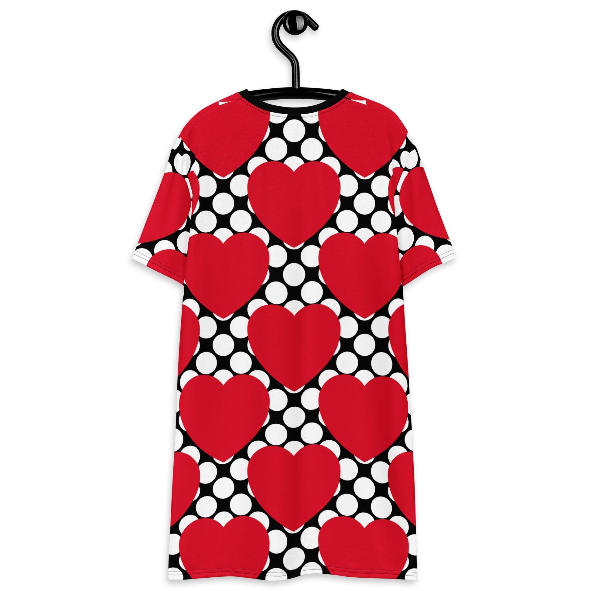T-shirt dress - ELLIE LOVE DOT red black - Bold heart print