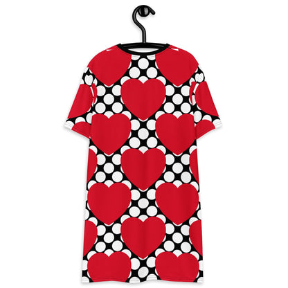 T-shirt dress - ELLIE LOVE DOT red black - Bold heart print