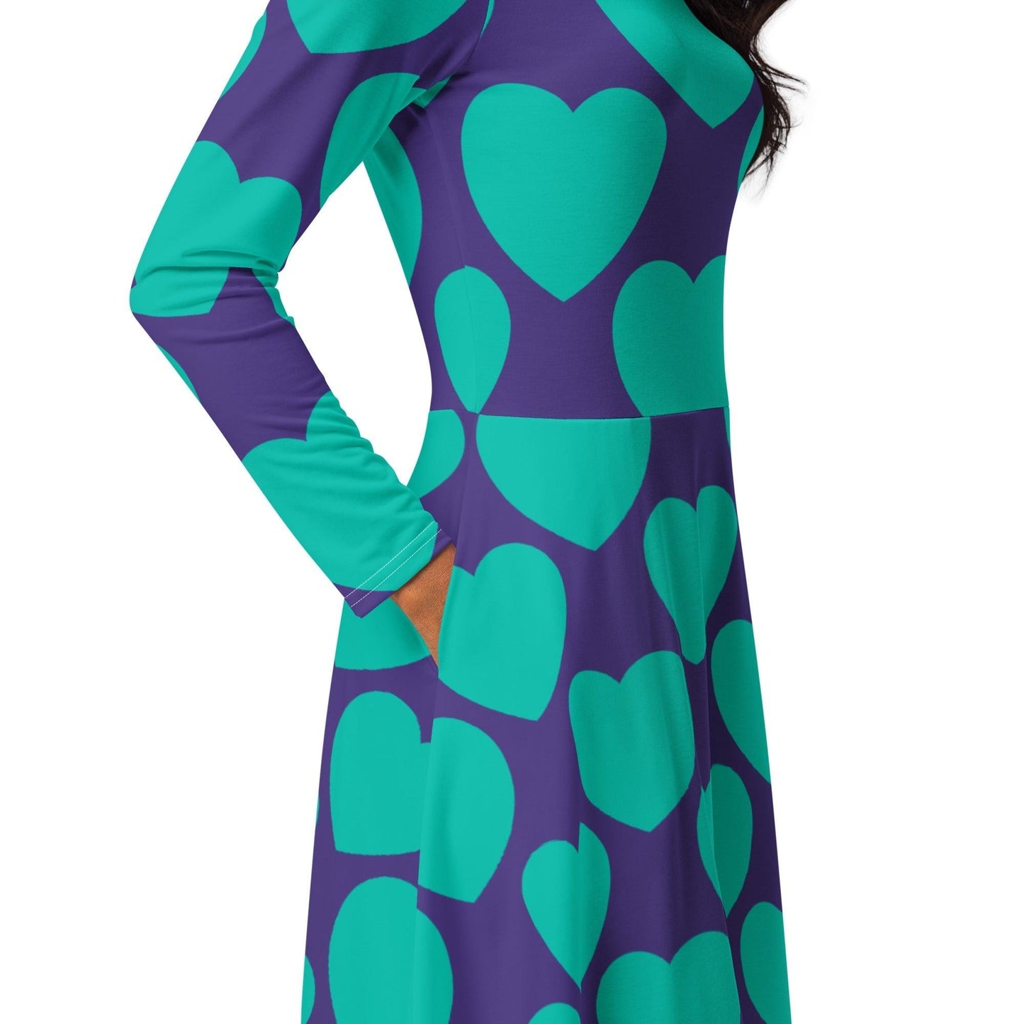 Midi Dress - ELLIE LOVE mint purple - Bold Heart Print