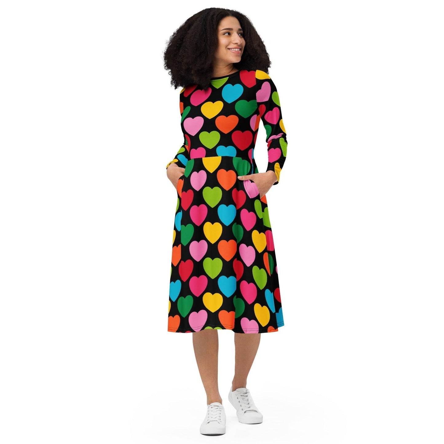 Midi Dress - ELLIE LOVE mix black - Bold Heart Print