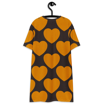 T-shirt dress - ELLIE LOVE orange brown - Bold heart print
