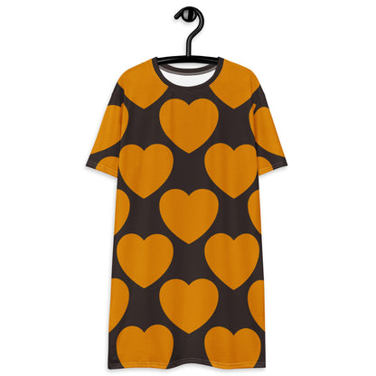 T-shirt dress - ELLIE LOVE orange brown - Bold heart print 6XL