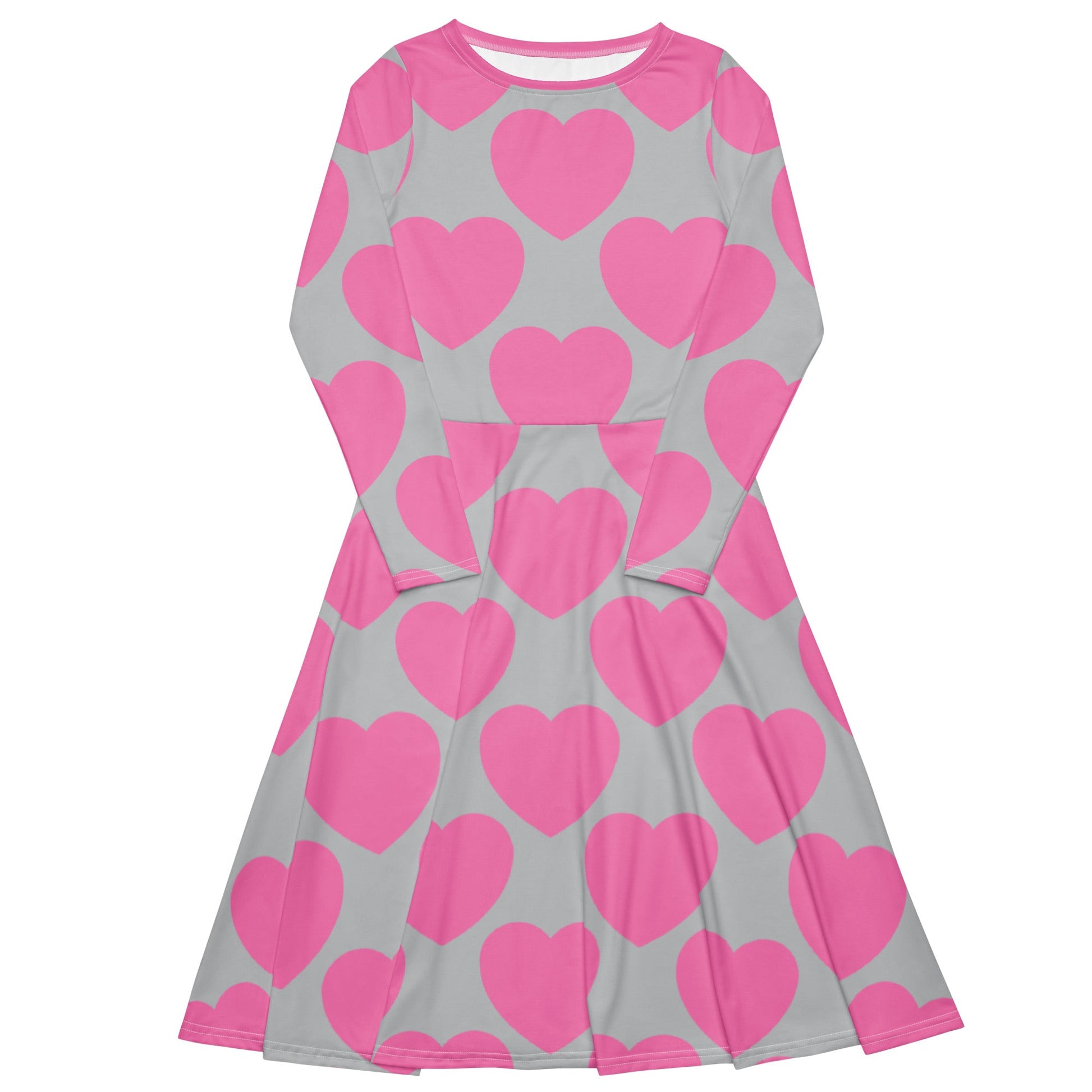 Midi Dress - ELLIE LOVE pink grey - Bold Heart Print