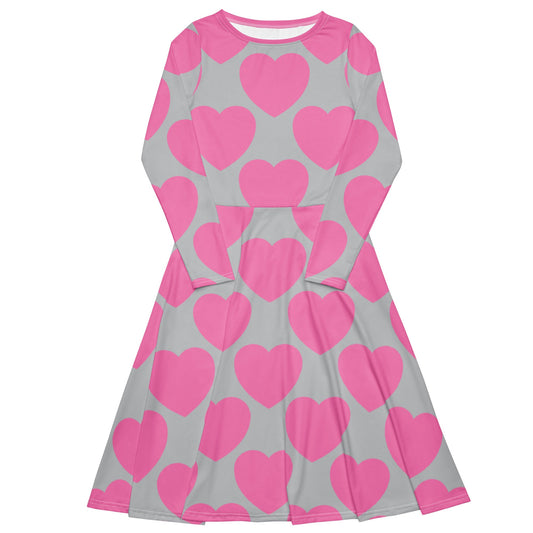 Midi Dress - ELLIE LOVE pink grey - Bold Heart Print